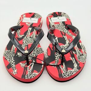 Kate Spade Fleur Red and Black Giraffe Print Sandals 5B NWOT